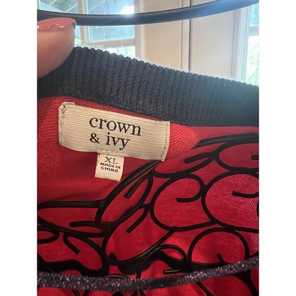 Crown And Ivy 100% Cotton Red And Blue Bow Sweater Size Women’s XL - Picture 6 of 7